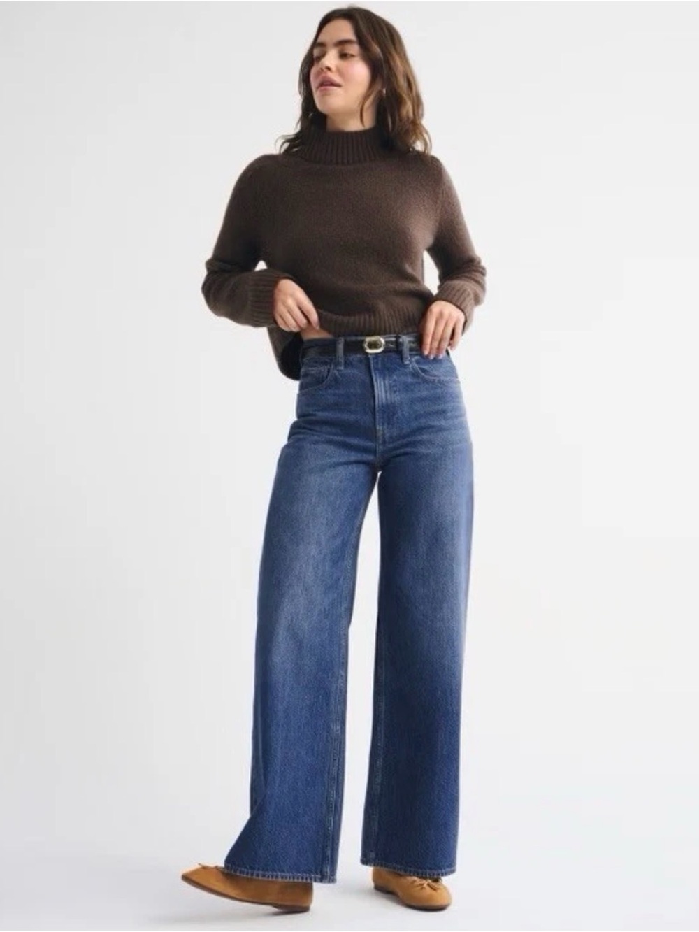 Abercrombie & Fitch Wide Leg High Rise Jeans Dark Blue Womenβs 28R Baggy Fit